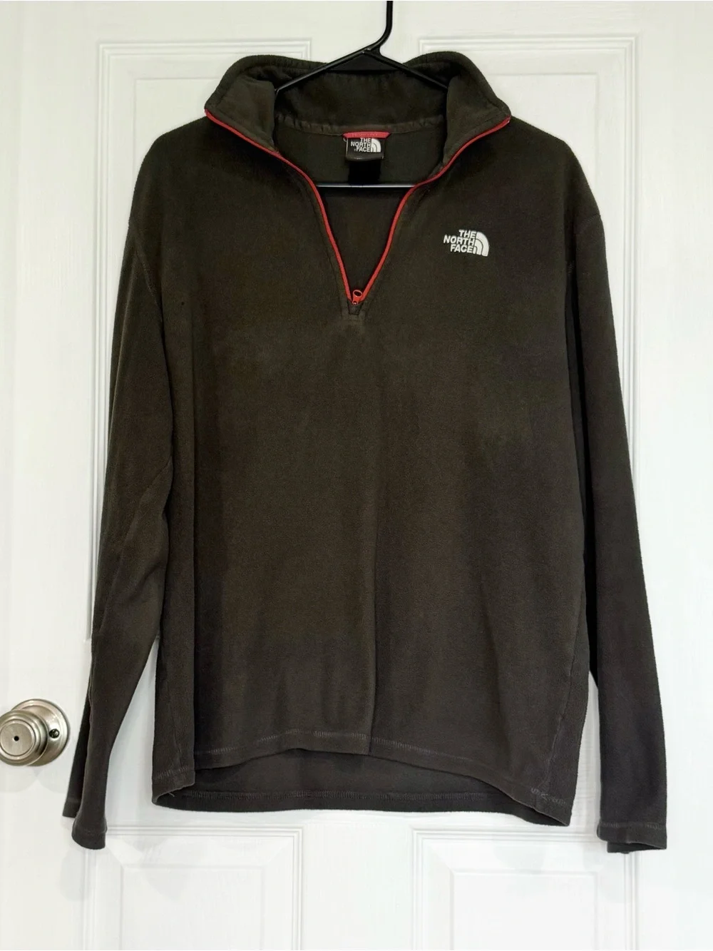 The North Face Men's Olive Zip-Neck Fleece with Red Trim